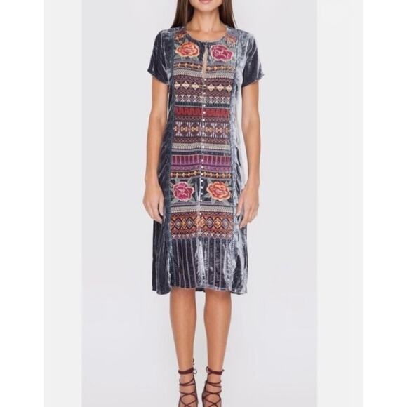 Johnny Was JWLA Rebekah Velvet Button Djellaba Midi Dress Silk Blend Size S Boho - Picture 2 of 9
